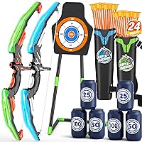 2 Pack Bow and Arrow for Kids, LED Light Up Archery Set with 12 Suction Cup Arrows, 1 Standing Target, 3 Score Targets & 1 Quiver, Indoor Outdoor Sport Gifts for Boys Girls Ages 4-12