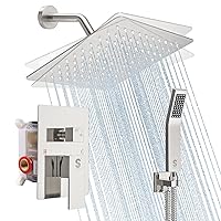 SR SUN RISE Shower Faucet Set - Shower Valve with 8 Inch Rainfall Shower Head and Handheld Shower - Wall Mounted Shower System with Rough In Valve and Shower Faucet Trim Repair Kits - Brushed Nickel