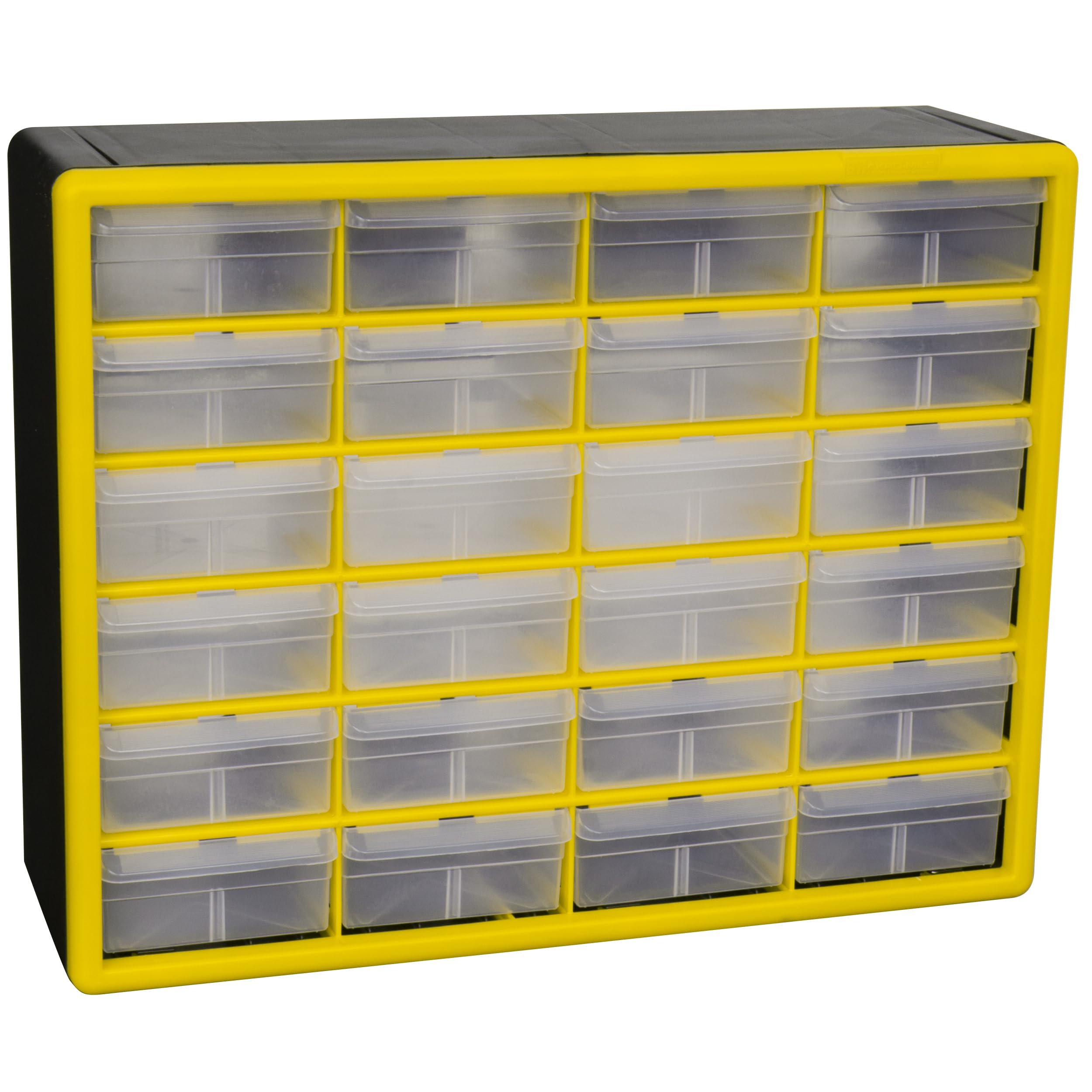 Akro-Mils 10124 24 Drawer Plastic Parts Storage Hardware and Craft Cabinet, 20-Inch W x 6-Inch D x 16-Inch H, Yellow