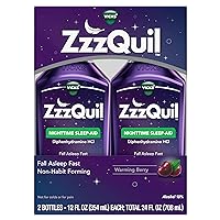Sleep Aid, Nighttime Sleep Aid Liquid, 50 mg Diphenhydramine HCl, Fall Asleep Fast, Non-Habit Forming, Warming Berry Flavor, 12 FL OZ x 2 (Twin Pack)
