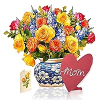 Freshcut Paper Pop Up Cards, Grande Sorbet Roses, 18 inch Life Sized Forever Flower Bouquet 3D Popup Greeting Cards, Birthday Gift Cards, Gifts for Mom, Mother's Day Gifts with Note Card and Envelope