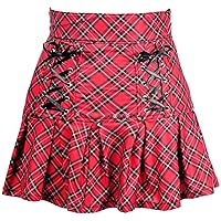 Women's Red Plaid Lace-up Stretch Lycra Skirt