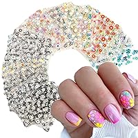 30 Sheets Flower Nail Stickers 3D Self-Adhesive Black White Colorful Cherry Blossoms Daisy Flower Nail Art Stickers for Gel Nails Spring Flower Nail Design Supplies Women DIY Nail Charms Decoration