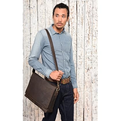 LEABAGS Leather Messenger Bag for Men Women - Briefcase genuine buffalo leather Oxford - Laptop Bag Crossbody Work College