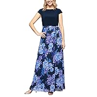 S.L. Fashions Women's Floral Print Skirt Dress, Navy and Purple