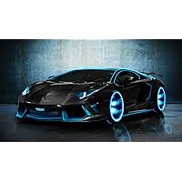 Iconic Arts Laminated 42x24 Poster: tron Lamborghini Aventador HDvaporwave Lamborghini car Digital Art 4k hd HDvellano Wheels Lamborghini Aventador Wide