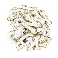32 Pieces Chenille Letter Patches for Clothes,Varsity Letter Patches,Gold Glitter Trimmed Preppy Patches for Jackets Clothing Hat Shirt Bag Backpacks Laptops(White)