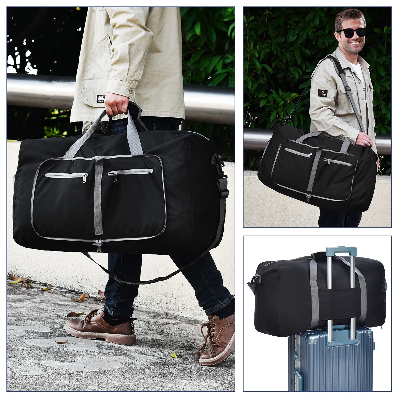 Felipe Varela 40L Duffle Bag with Shoes Compartment and Adjustable Strap,Foldable Travel Duffel Bags for Men Women,Waterproof Duffel Bags