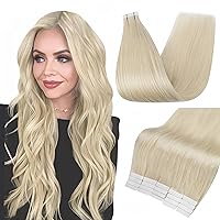 Full Shine Blonde Tape Hair Extensions Real Human Hair 10inch Short Hair Extensions Platinum Blonde Extensions Tape ins Skin Weft 20Pieces 30Grams Glam Seamless Glue ins