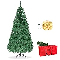 6ft Artificial Christmas Tree 800-950 Tips Xmas Pine Tree Indoor Outdoor Holiday Decoration with Metal Stand, Easy Assembly, Foldable Base, Prelit Christmas Tree with Light