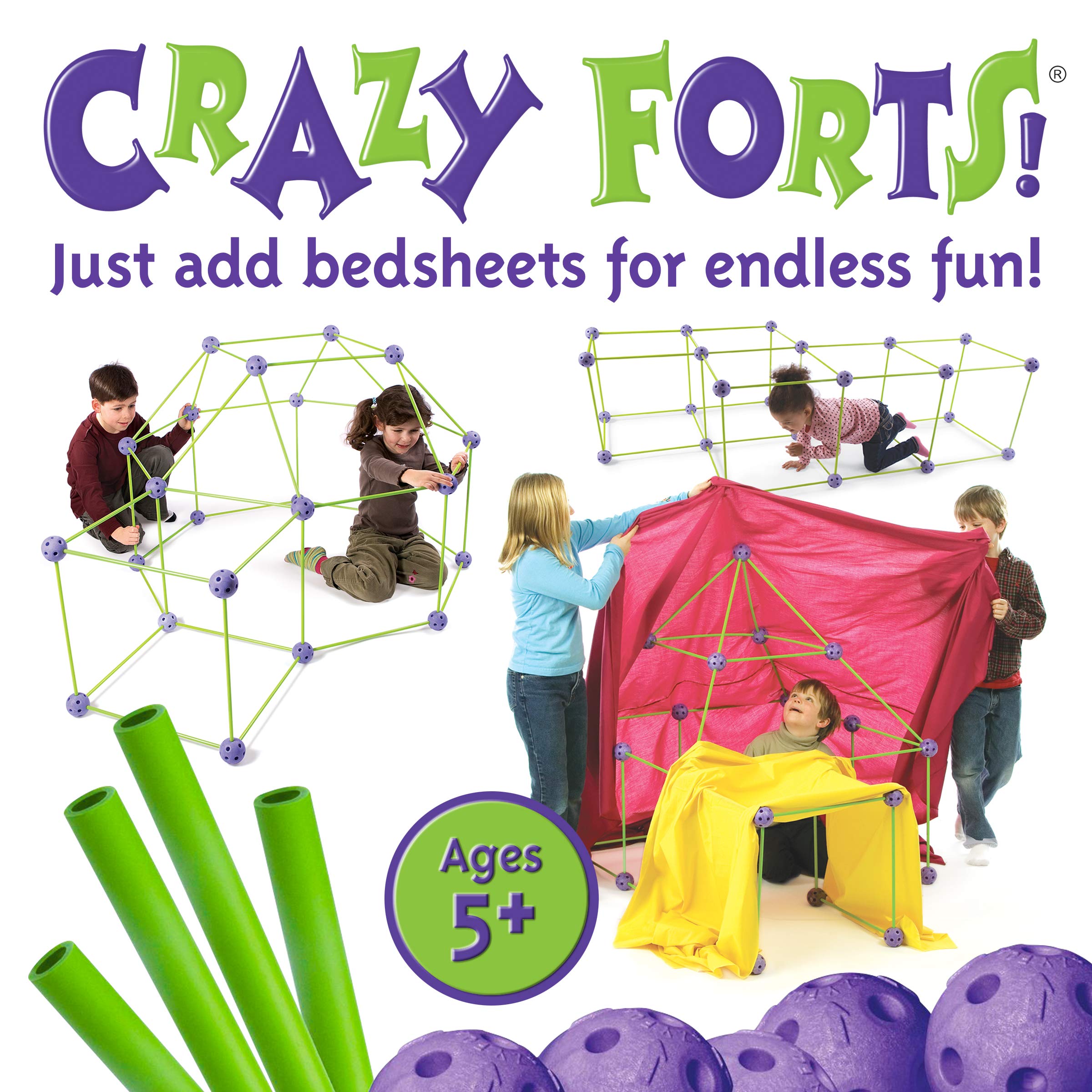 Crazy Forts! 69 Piece Buildable Indoor/Outdoor Play Fort Playset, DIY, Build Your Own, STEM Toy