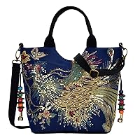 Shoulder Handbags for Women,Ladies Ethnic Travel Hobo Bags Tote with Bling Sequins Phoenix Embroidered