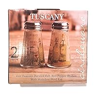 Circleware Tuscany Glass Salt and Pepper Shakers with Metal Lids, 2-Piece Set, Kitchen Glassware Preserving Containers, Perfect Himalayan Seasoning Spices, 4 oz, Decal