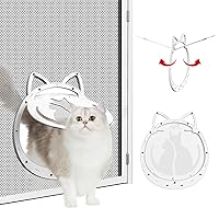 Cat Door for Screen Door, Inside Openning 10x10x0.5 inch, Patent Desigh Pet Screen Door with Lockable Magnetic Flap for Doggy and Cat Door, Suitable 0-32lb Cats and Small Dogs, White