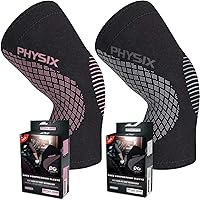 Physix Gear 2 Pack of Knee Support Brace Compression Sleeve in (1Grey +1Pink) M size