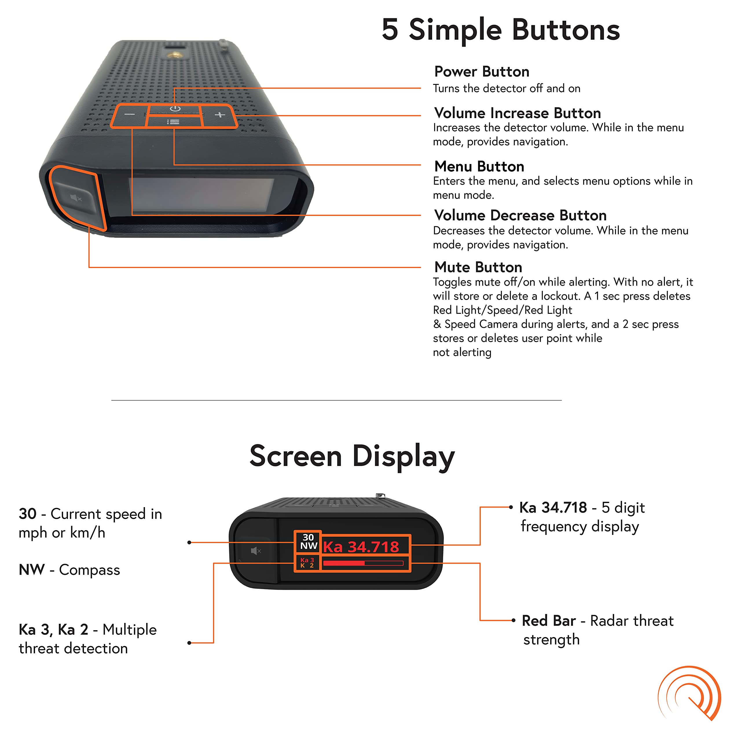 Radenso DS1 Driver Assist Device- Magnet Mount, Bluetooth, Color OLED Display, Less False Alerts, Auto GPS Lockouts, USA Technical Support