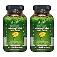 Irwin Naturals Extra Strength Ashwagandha - 60 Liquid Soft-Gels - Helps Boost Physical & Mental Performance - With Tumeric & Milk Thistle - 60 Servings