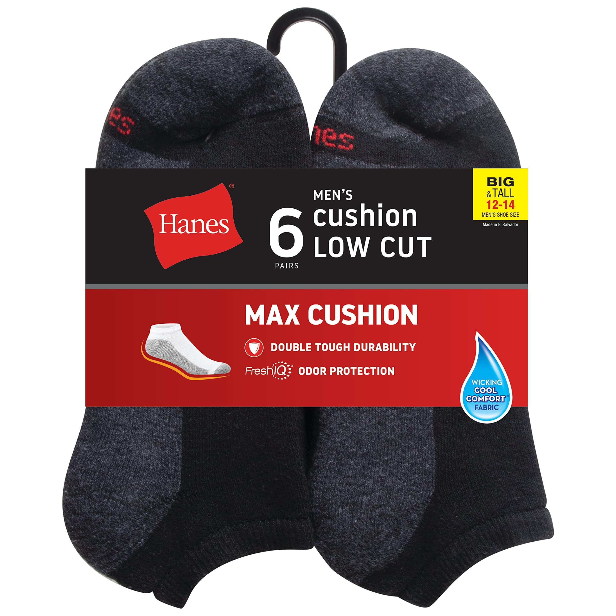Hanes mens Max Cushion Low Cut Socks, 6-pair Pack