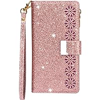 Wallet Case for iPhone 13 Pro Max/13 Pro/13/13Mini, Sparkly Glitter PU Leather Phone Case Card Slots Kickstand Case Magnetic Closure Flip Cover with Wrist Strap (Color : Pink, Size : 13 Mini