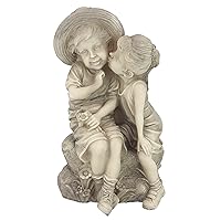 Design Toscano SH38019413 Kids Boy and Girl Garden Decor Statue, 14 Inch, antique stone