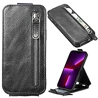 XYX Wallet Case for OnePlus N200 5G, Slim Fit Up-Down Flip Leather Zipper Pocket Purse Case with Card Slot for OnePlus Nord N200 5G, Black
