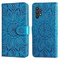 Wallet Case Compatible with Samsung Galaxy A32 5G, Embossed Sunflower Petal PU Leather Phone Flip Wallet Shockproof Cover Case with Card Slots (Blue)