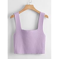 Women's Tops Shirts Sexy Tops for Women Solid Ribbed Knit Top (Color : Lilac Purple, Size : Large)