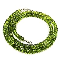 22 inch Long rondelle Shape Faceted Cut Natural Peridot 4.5-5 mm Beads Necklace with 925 Sterling Silver Clasp for Women, Girls Unisex