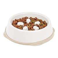 IRIS 2 Cup Slow Feeder Dog Bowl for Short Snouted Pets, White/Beige