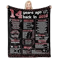 14 Year Old Girl Gift Ideas 14th Birthday Decorations for Girls Happy Birthday Gifts for Teen Girls Daughter Sister Flannel Fleece Throw Blanket Back in 2010-60x50 Inch - Rose Gold