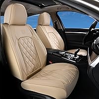 Coverado Car Seat Covers Full Set, 5 Seat Universal Seat Covers for Cars, Luxury Faux Leather Waterproof Seat Covers, Front and Back Car Seat Protector, Auto Seat Covers Fit for Most Vehicles, Beige
