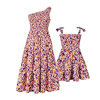 PopReal Mommy and Me Dresses Vintage Butterfly Floral Printed Spaghetti Straps V-Neck Beach Cami Dress