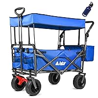 Collapsible Canopy Wagon - Heavy Duty Utility Outdoor Garden Cart - with Adjustable Handles, for Shopping, Picnic, Camping, Sports - Blue