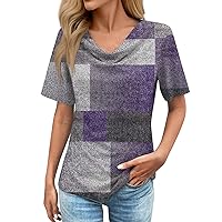 Tops for Women Short Sleeve Blouse Cowl Neck Shirts Loose Fit Comfy Fashion Tee Shirt Tunics Summer Tops