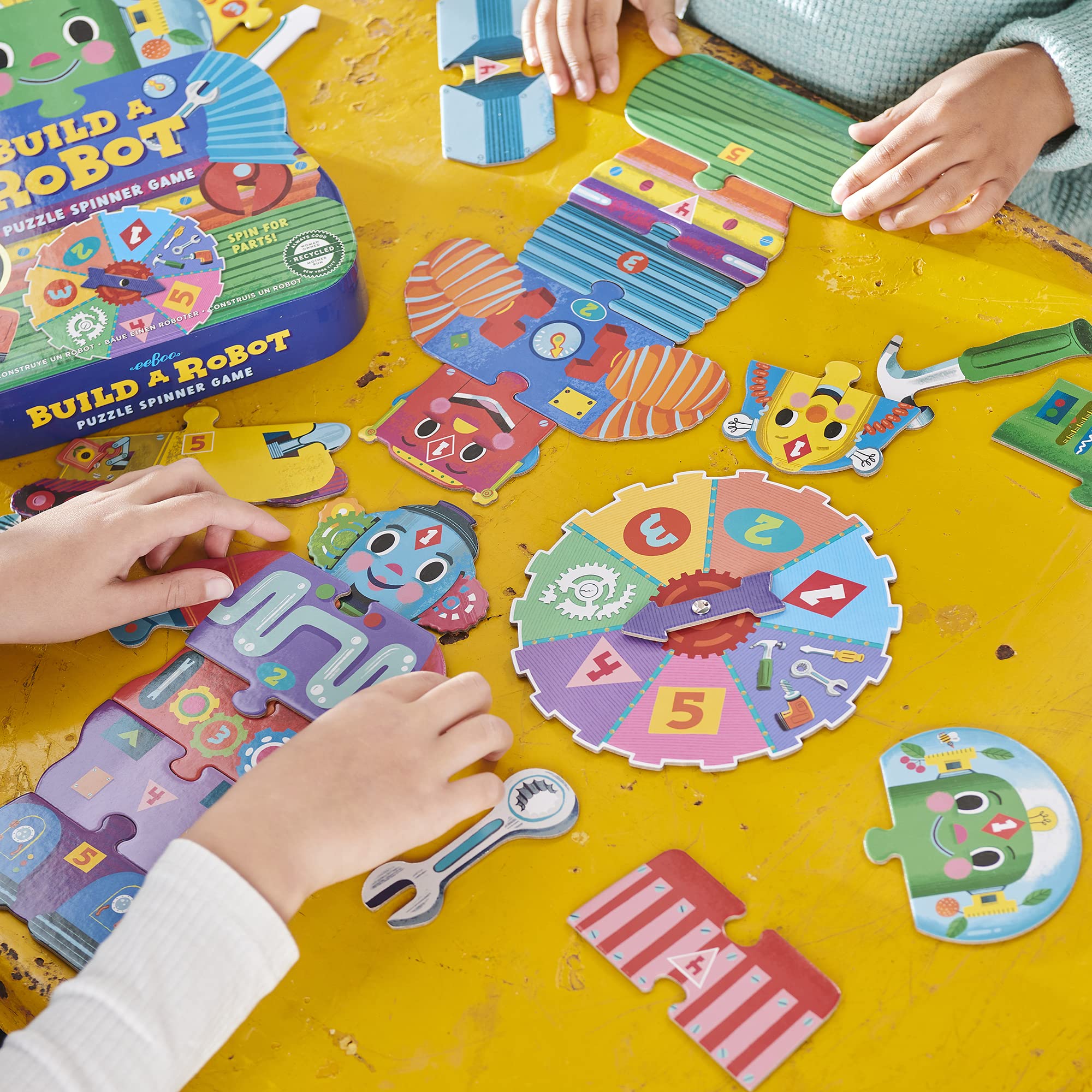 eeBoo: Build a Robot Spinner Game, Combines Simple Numbers with Fun, 2 to 4 Players, 15-30 Minute Play Time, Encourages Imaginative Play, For Ages 3 and up