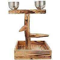 PENN-PLAX Bird-Life Natural Wood Tree Perch for Small and Medium Birds – Includes 2 Stainless Steel Cups and Drop Tray – Medium