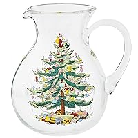 Spode Christmas Tree Glass Pitcher | Festive Serving Pitcher for the Holidays | Glass Pitcher With Handle for Cocktails, Water, Juice, Lemonade | Fun Crystal-Clear Large Holiday Pitcher | 96 Oz