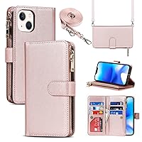 Cavor for iPhone 14 Plus Wallet Case for Women Men,Phone Case for iPhone 14 Plus Case with Strap and Stand,iPhone 14 Plus Case with Card Holder Leather Shockproof Magnetic Protective Cover,Rose Gold