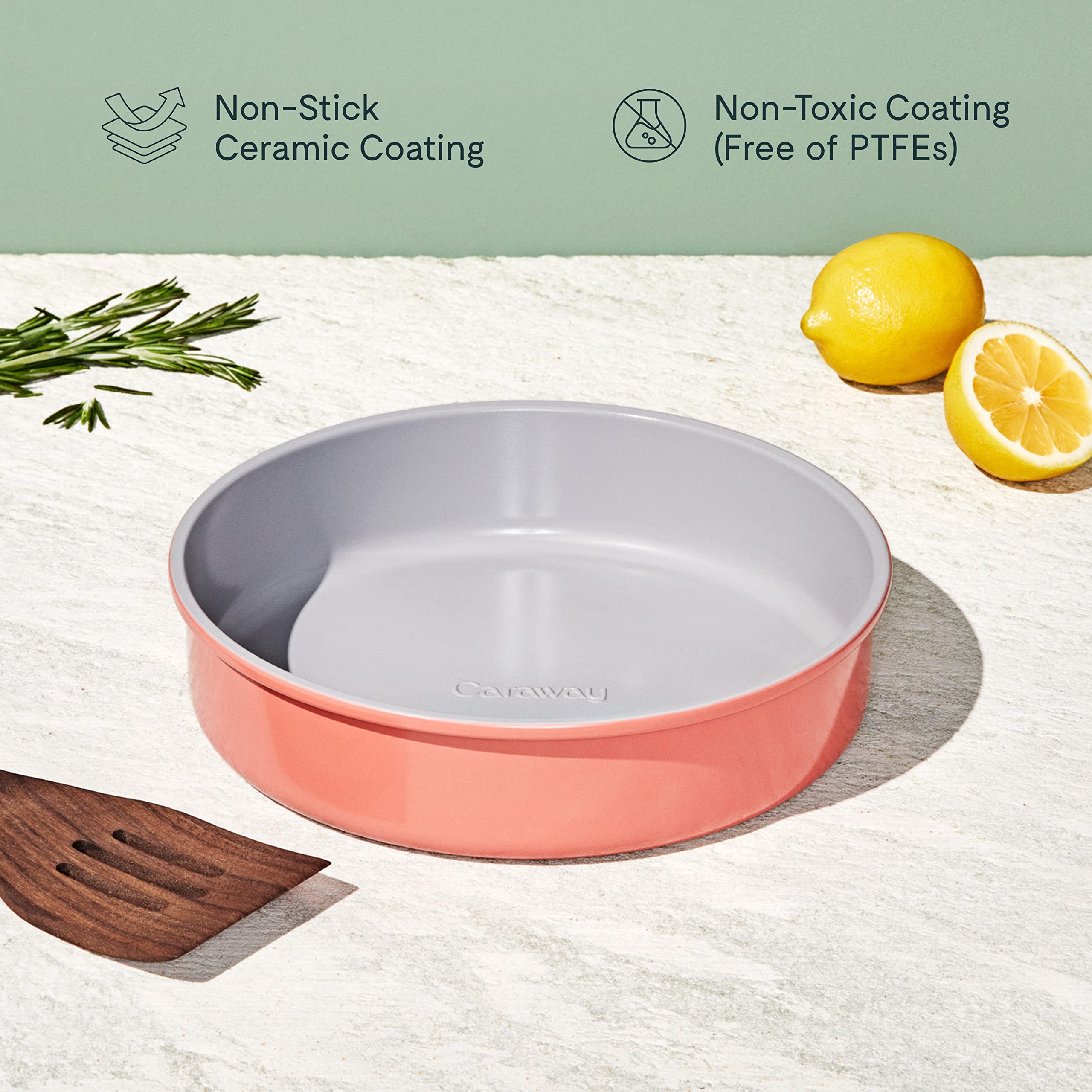 Caraway Non-Stick Ceramic 9” Circle Pan - Naturally Slick Ceramic Coating - Non-Toxic, PTFE & PFOA Free - Perfect for Birthday Cakes, Tartes, & More - Perracotta