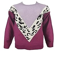 dagui Autumn/Winter Printing Stitching Leopard Print Sweater Long-Sleeved Top Knit Sweater Women Purple L