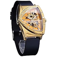 FORSINING Skeleton Watch Men Automatic Mechanical Watch with Triangle Dial Luminous Self-Winding Stainless Steel Band or Soft Silicone Strap