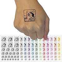 Cowgirl with Gun Temporary Tattoo Water Resistant Fake Body Art Set Collection - Brown (One Sheet)