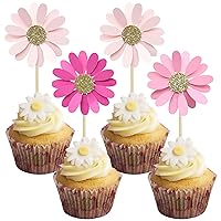 24Pcs Daisy Cupcake Toppers Flower Cake Topper Decorations Daisy Cake Decorations Chrysanthemum Cupcake Toppers Spring Daisy Flower Cake Picks for Birthday Wedding Supplies Rose Red Pink