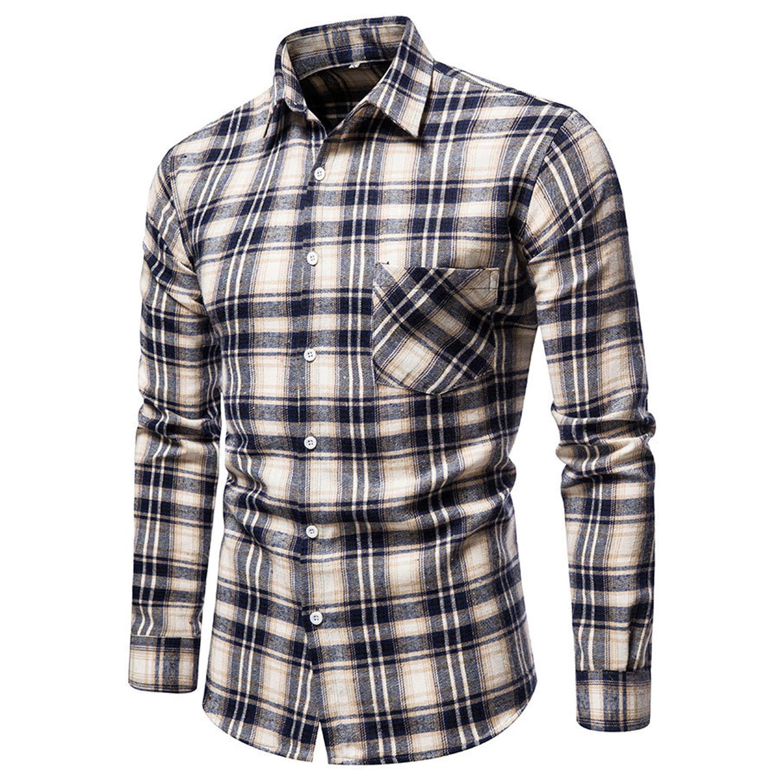 Mens Plaid Flannel Shirts Long Sleeve Casual Button Down Slim Fit Outfit