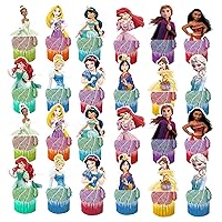 48Pcs Princesses Cupcake Toppers Girls Princesses Birthday Party Supplies Princesses Theme Party Cake Decorations