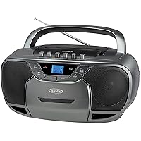 JENSEN CD-590-GR CD-590 1-Watt Portable Stereo CD and Cassette Player/Recorder with AM/FM Radio and Bluetooth (Gray)