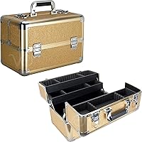 4-tiers Extendable Trays Professional Cosmetic Makeup Train Case Organizer Travel Dividers - Vk3403, Gold Glitter