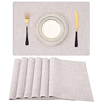 Homaxy Cloths Placemats for Dining Table Set of 6, Heat Resistant Washable Cotton Linen Blend Table Mats, Easy to Clean Non-Slip Place Mats, 13