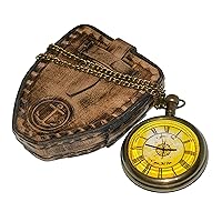 Antique Vintage Maritime Marco Polo Brass Pocket Watch Fob Chronometer with Anchor Leather Case by Hassanhandicrafts