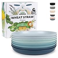 Grow Forward Premium Wheat Straw Plates - 10 Inch Reusable Hard Plastic Dinner Plates Set of 8 - Unbreakable Microwave Safe Plates for Dessert, Camping, RV, Outdoors, Patio, Kitchen Dishes - Seascape